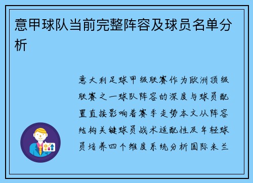 意甲球队当前完整阵容及球员名单分析